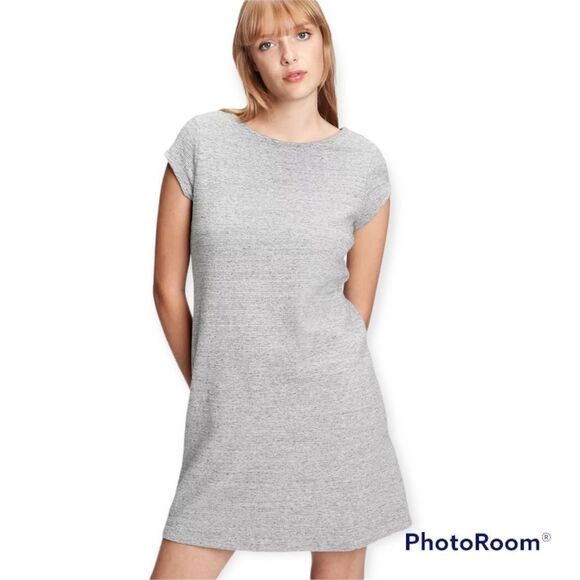 Gap Gray white stripes Cap Sleeve open back Shift Dress - Picture 1 of 6